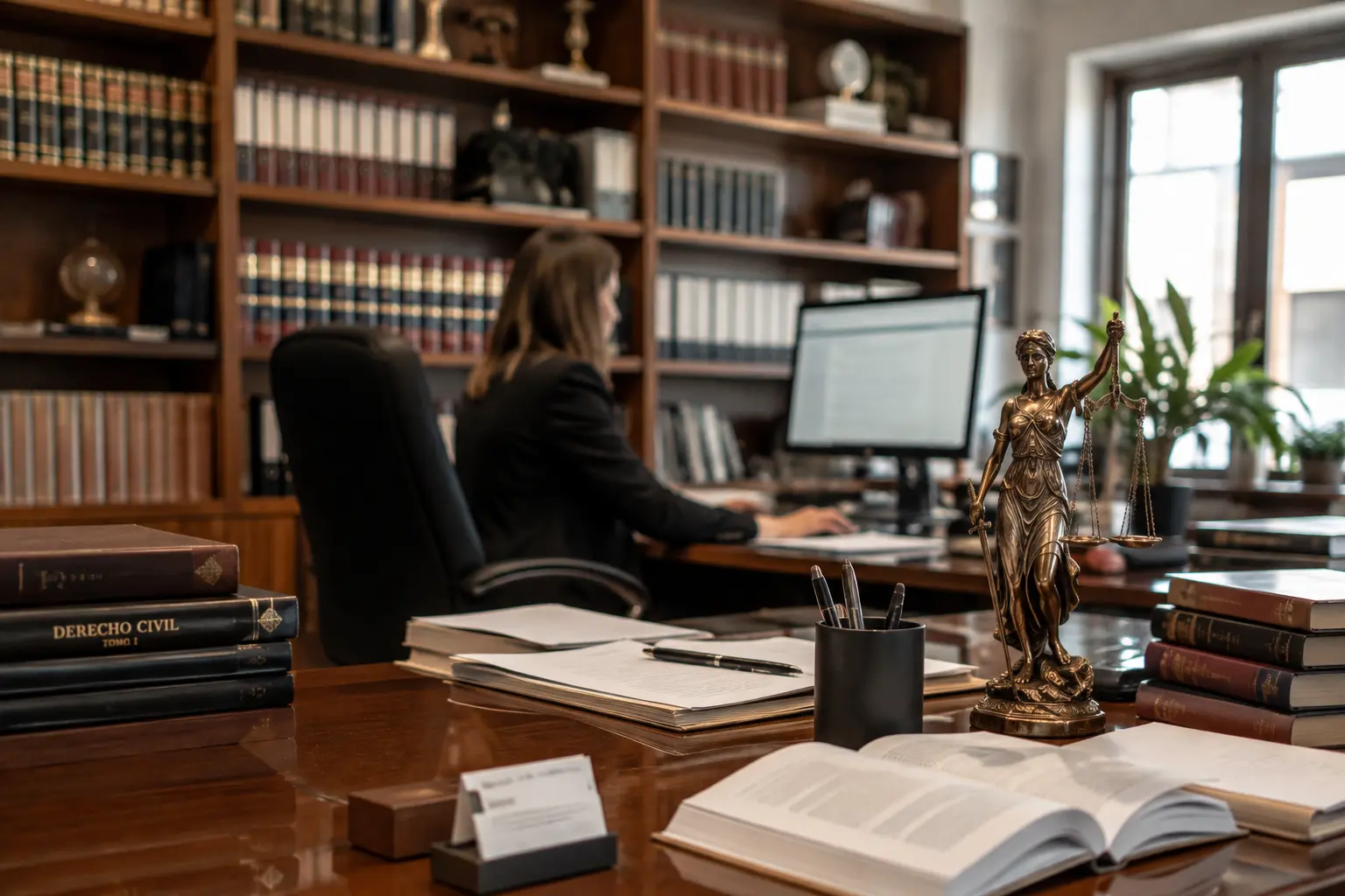 Abogada trabajando en un despacho profesional