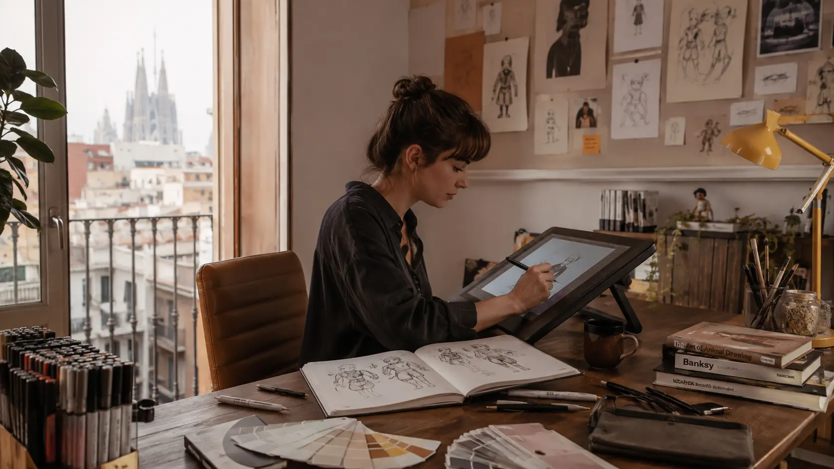 Ilustrador profesional trabajando en proyectos de ilustración